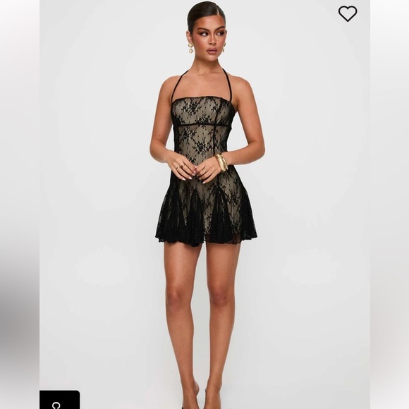 BNWT Princess Polly DELAMERE LACE MINI DRESS BLACK - Picture 1 of 10